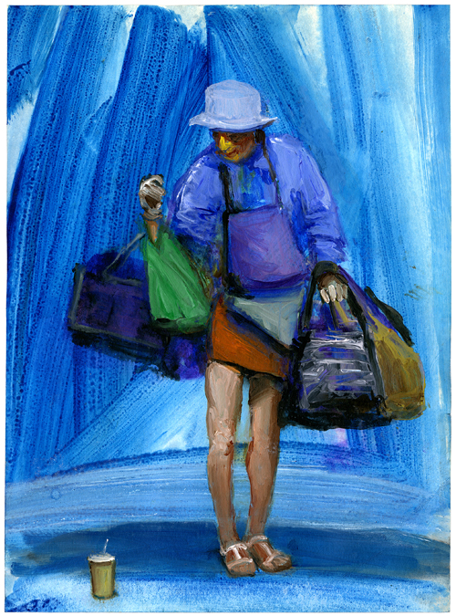 Dana Smith painting titled Blue Traveler with ToGo Cup