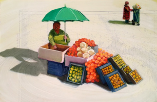 Dana Smith painting titled Fruit and Flower Ladies