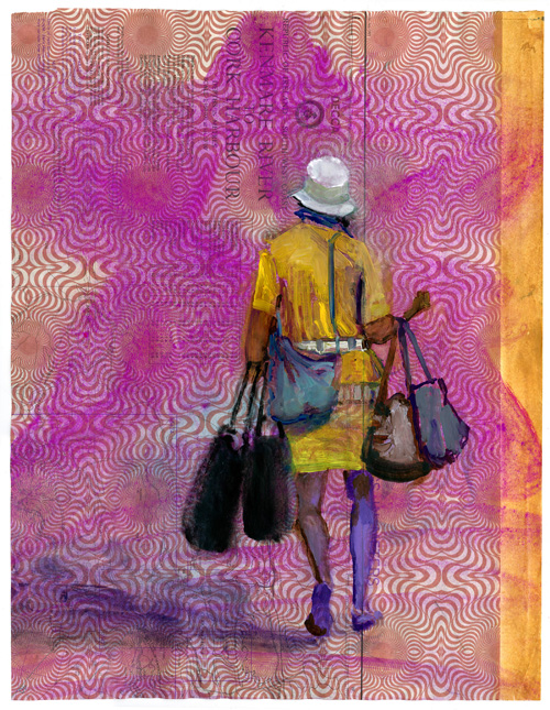 Dana Smith painting titled Purple Star Traveler with Handbags