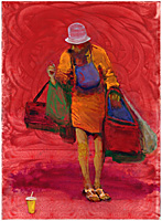 Dana Smith painting titled Red Traveler with Handbags