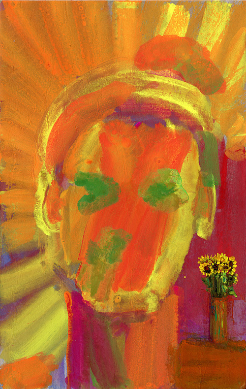 Dana Smith painting titled Self Portrait with Sunflowers