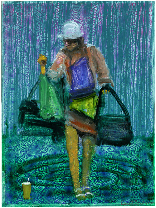 Dana Smith painting titled Quick Traveler with Handbags